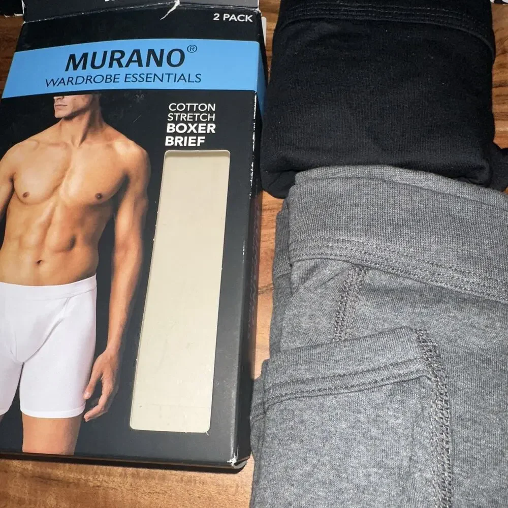 Murano Mens Black 2-Pack Comfort Stretch Boxer Briefs Gray/Black Size Small